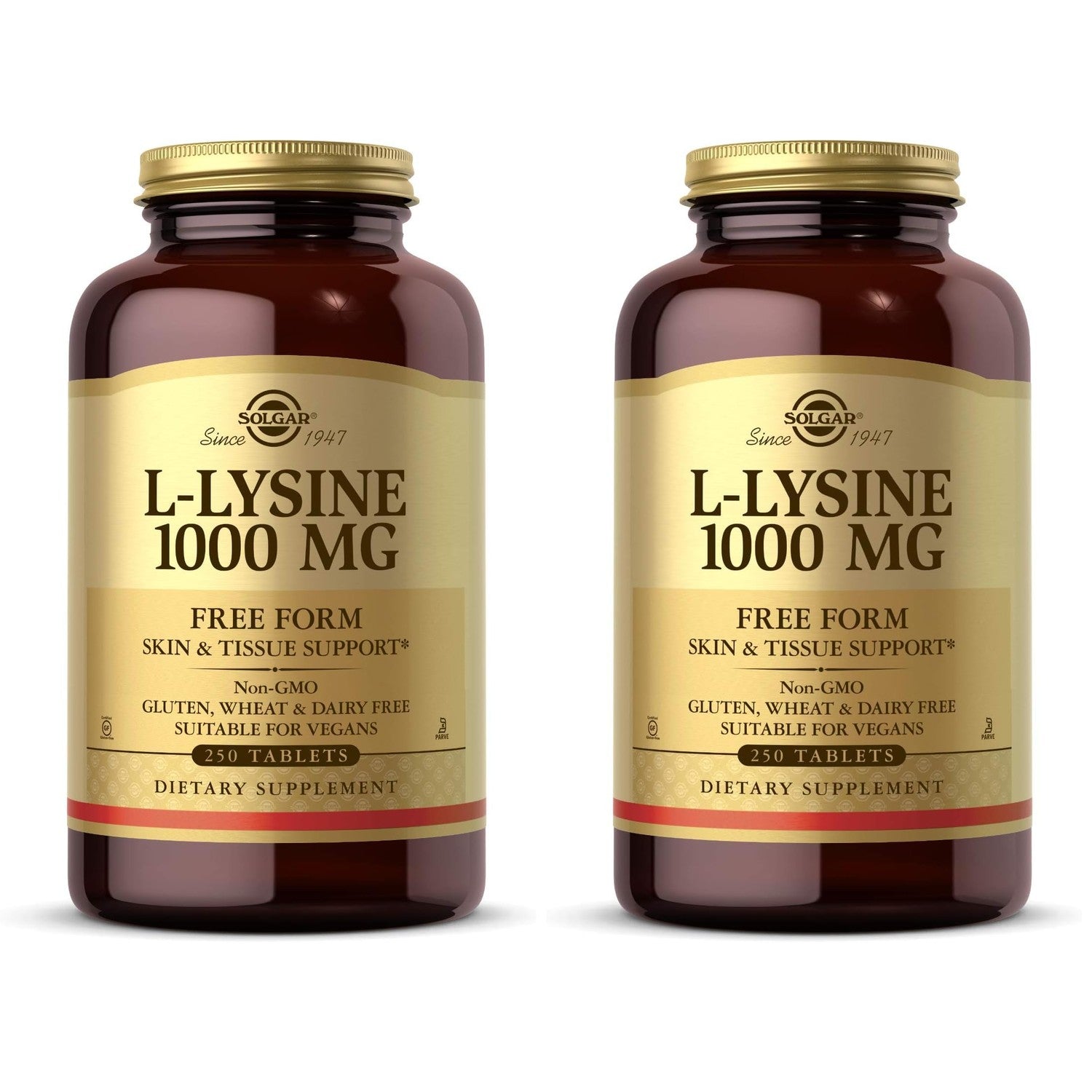 Solgar L-Lysine 1000 mg, 250 Tablets - Enhanced Absorption and Assimilation - Promotes Integrity of Skin and Lips - Collagen Support - Amino Acids - Non-GMO, Vegan, Gluten Free - 250 Servings