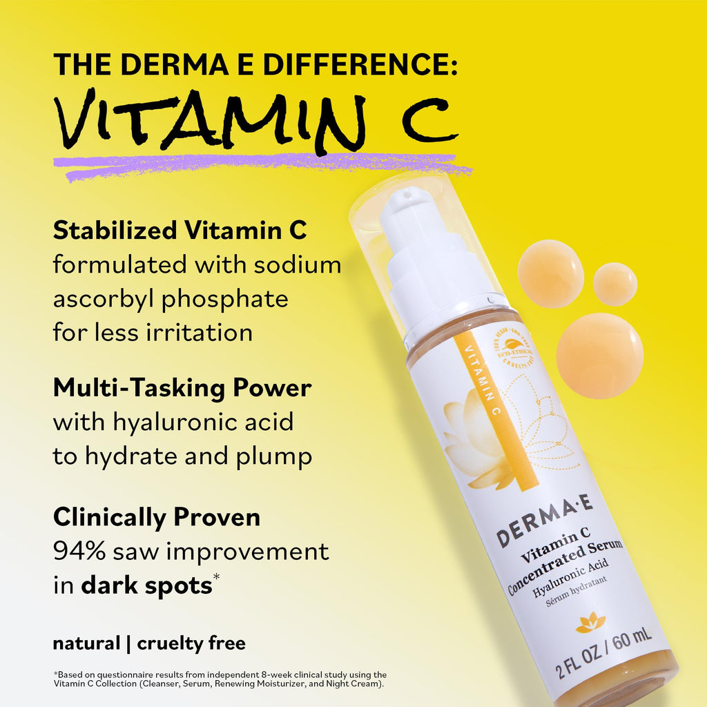 Buy now DERMA E Vitamin C Concentrated Serum, 2 Oz, with Hyaluronic Acid, Vitamin E & Aloe, All Natural, Antioxidant-Rich Concentrated Formula, Hydrating & Brightening Vitamin C Face Serum at indiglob india
