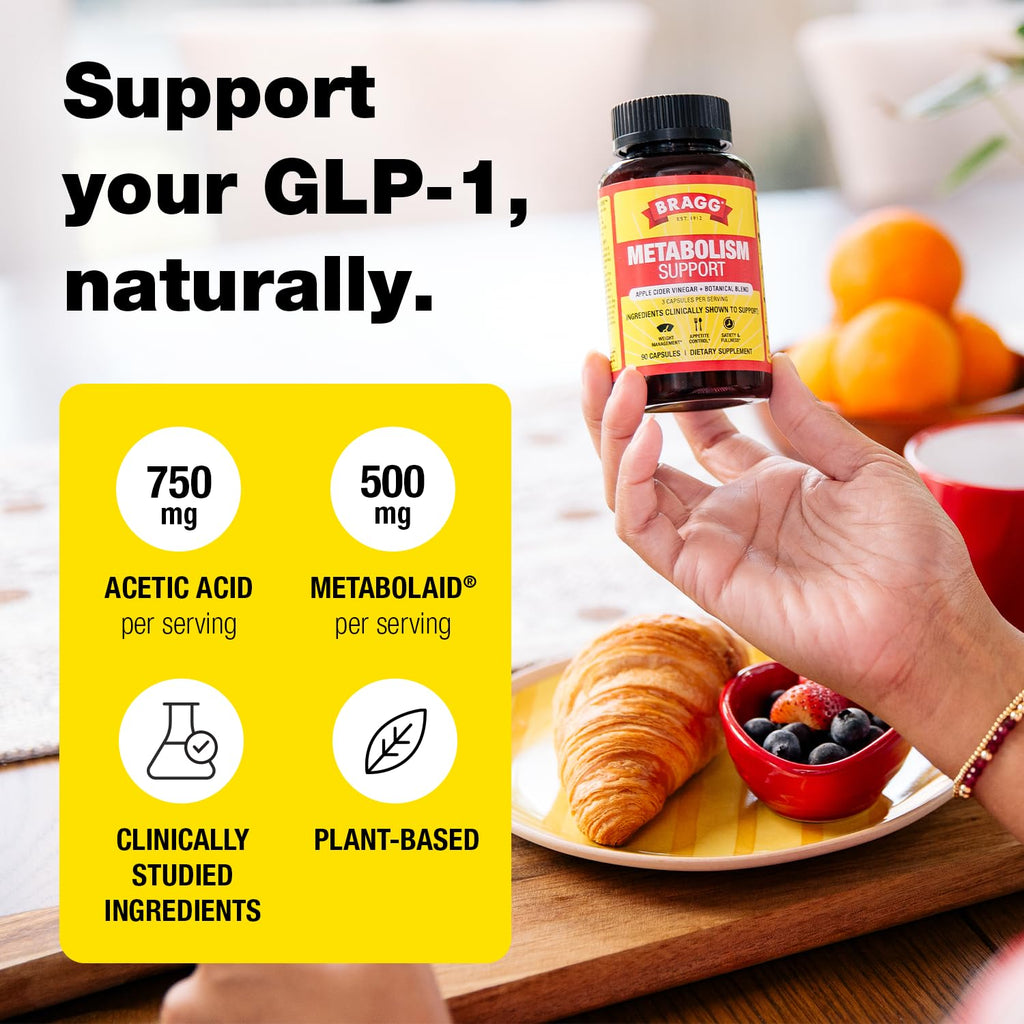 Bragg Metabolism Natural GLP-1 Support Apple Cider Vinegar Capsules - 90ct