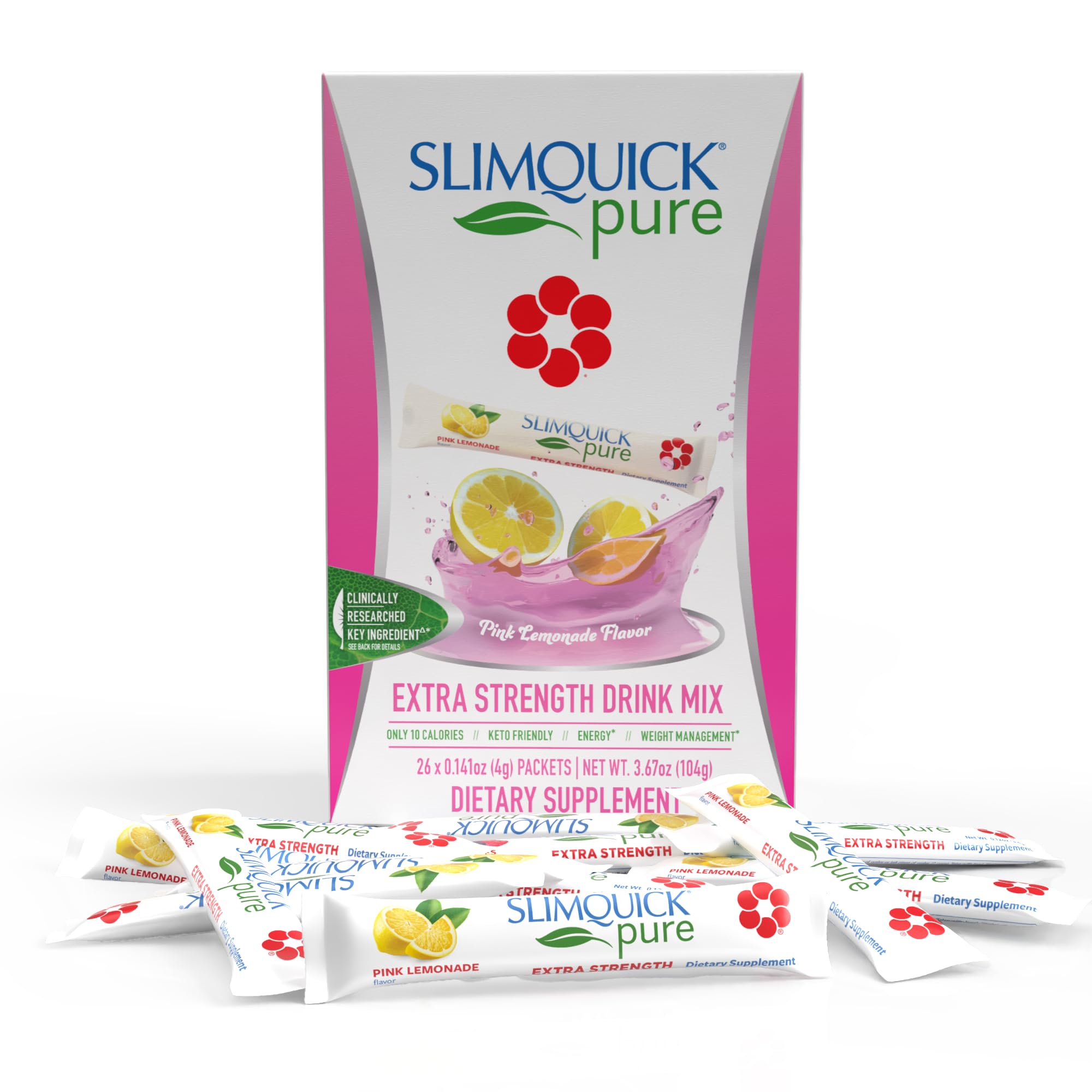 SlimQuick Pure 3X Extra Strength Drink Mix for Women, Achieve Weight Goals | Helps Metabolism & Fat Breakdown, Keeps Full for Longer, Green Tea, Caffeine, Chaste Tree, Rhodiola, Mixed Berry, 26 Ct