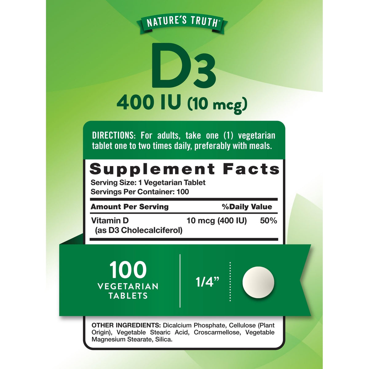 Nature's Truth Vitamin D3 | 400 iu (10 mcg) | 100 Tablets