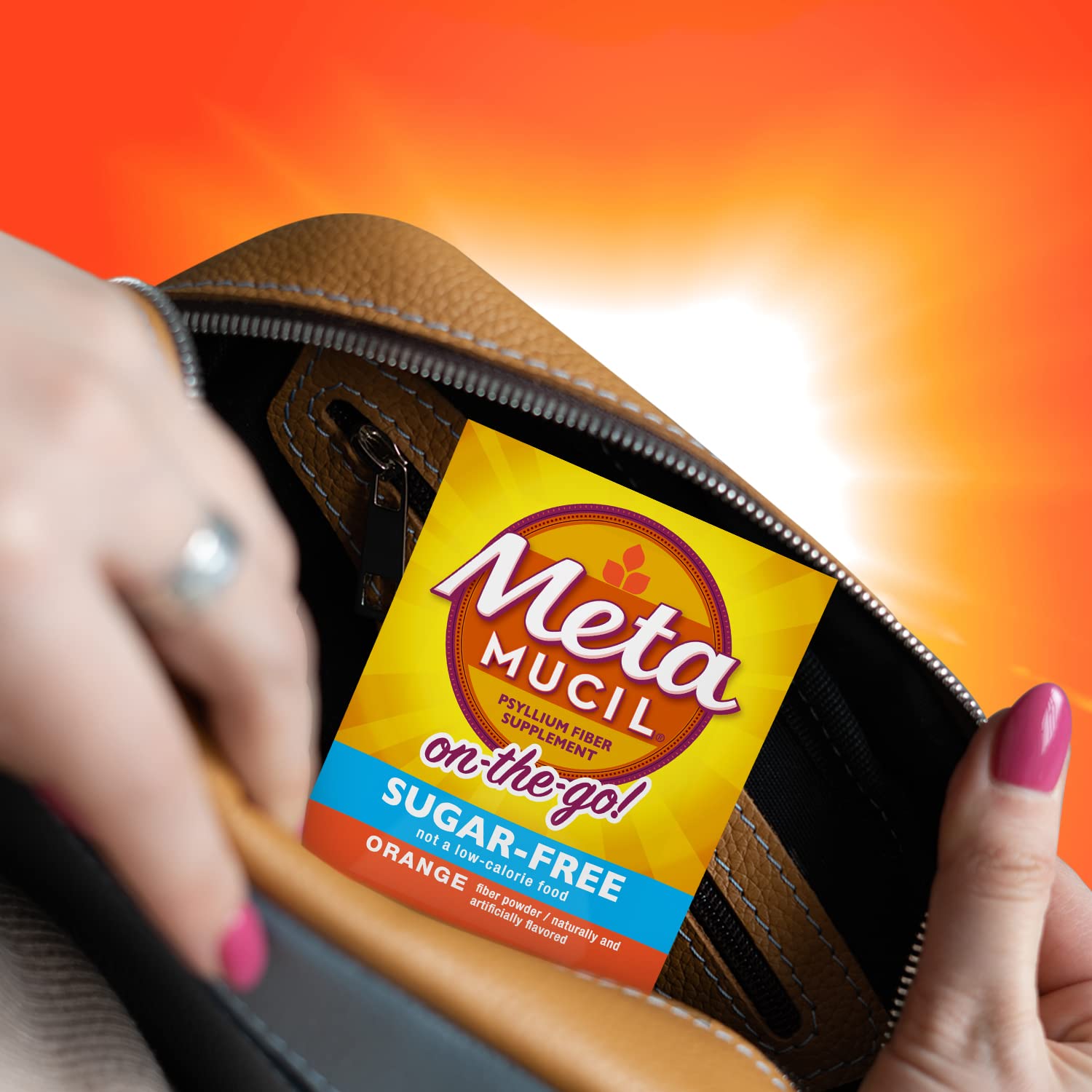 Metamucil On-The-Go, Psyllium Husk Fiber Supplement, 4-in-1 Fiber for Digestive Health, Sugar Free, Orange Flavor, 30 Count x 2 Packs (60 Count Total)