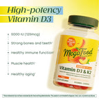 MegaFood Vitamin D3 K2, Bone, Muscle & Immune Health, Peach, 60 Gummies
