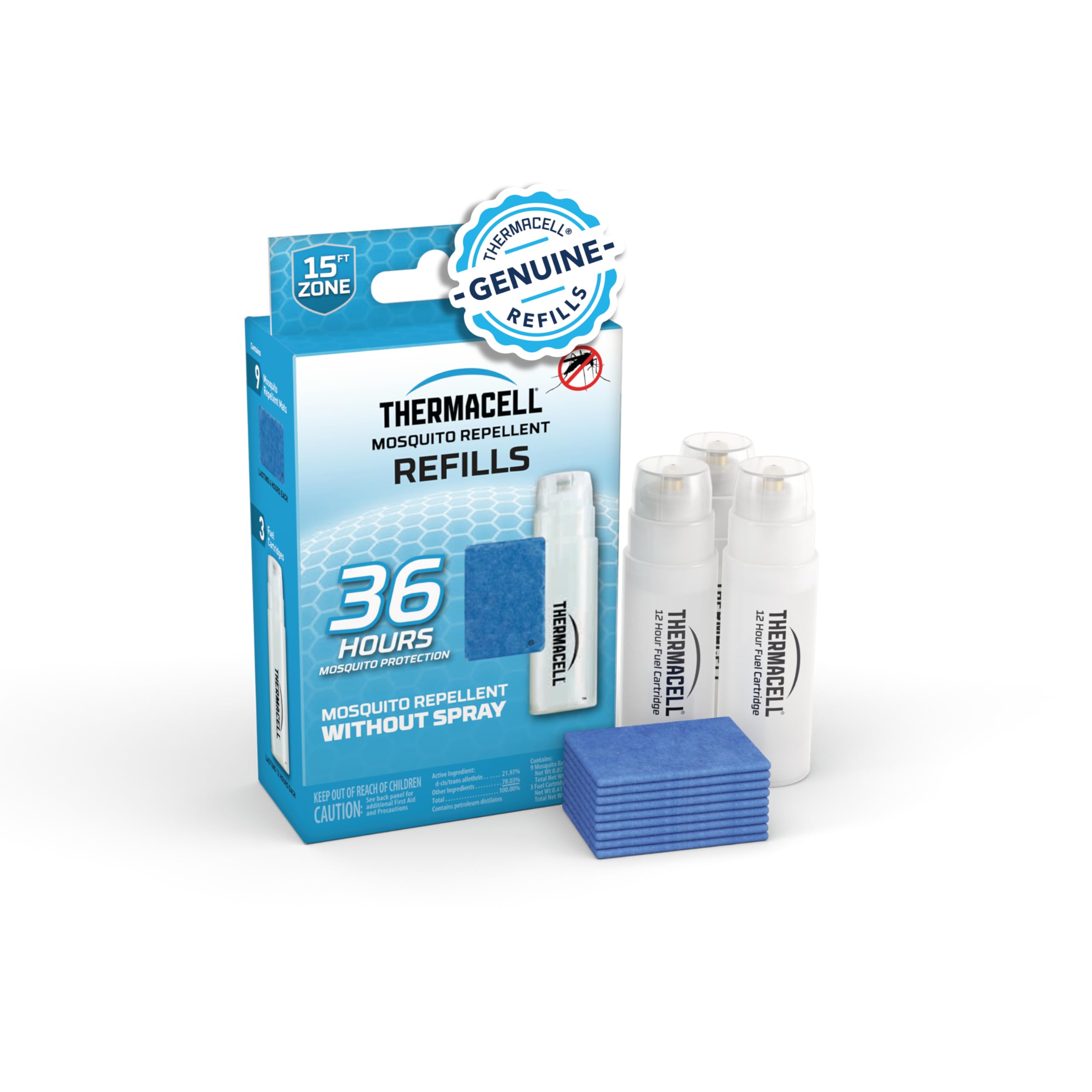 Buy now Thermacell Mosquito Repellent Refills; Provide 120 Hours of Protection; Contain 30 Repellent Mats, 10 Fuel Cartridges; Compatible with Any Fuel-Powered Mosquito Repeller Product 36 Hour at indiglob india