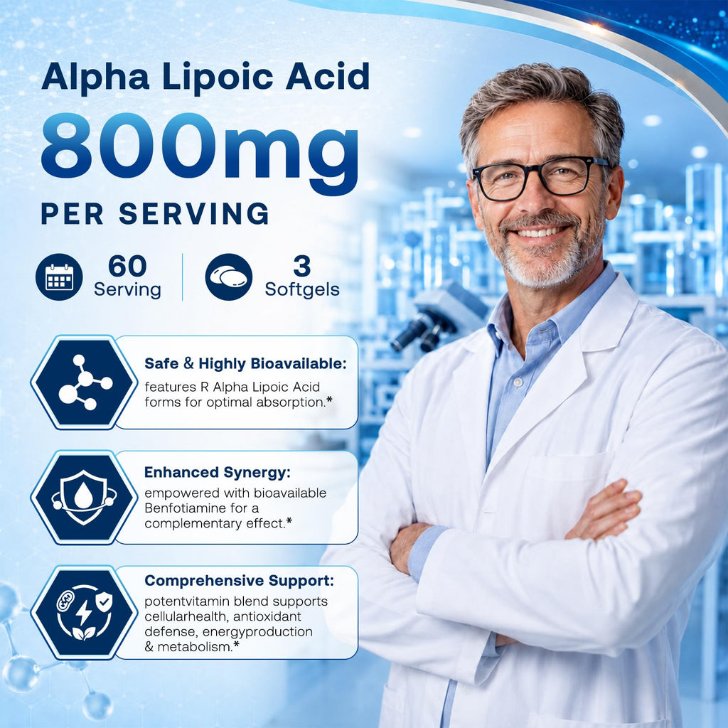 Neuropathy Support Supplement - Sciatic Nerve Health Support with Pea, R-Alpha Lipoic Acid, Benfotiamine & Vitamin B12 for Sciatic Nerve Health, Mobility & Antioxidant Support, 180 Vegan Softgels