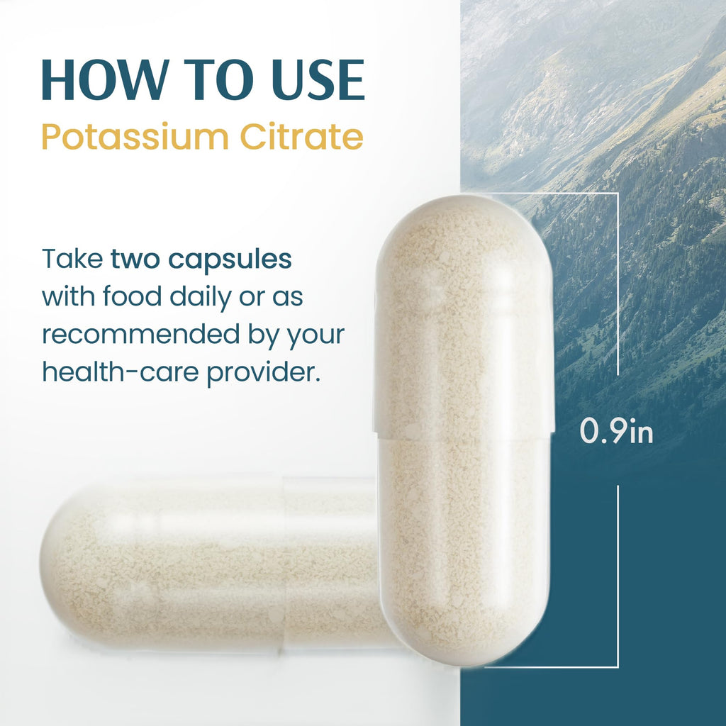 Vykee Nutrition Potassium Citrate Capsules Helps Electrolyte Balance 500 mg | Supplements for Electrolyte Balance, Muscle & Heart Health - Vegan, Non-GMO, Gluten Free - 500 mg, 120 Count