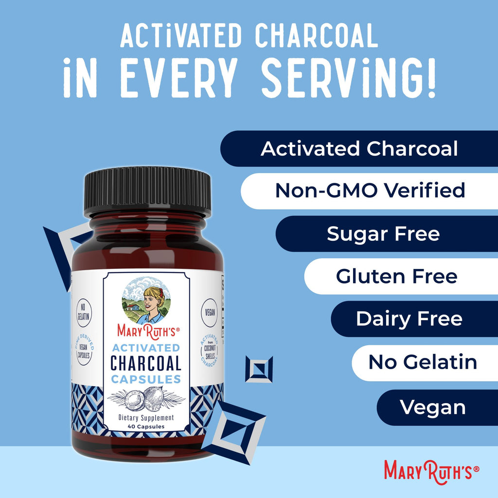 MARYRUTH'S Activated Charcoal Capsules, 950 mg, Non-GMO, Vegan, 40 Count | Substance Adsorption, Derived from Coconut Shells, Vegan Capsules from Pine Trees, Gluten Free