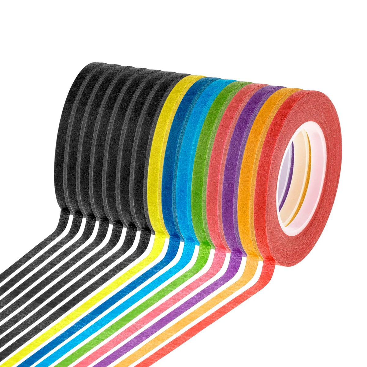 cridoz 15 Rolls Thin 1/8 Inch (3mm) Whiteboard Tape, Low-Tack Paper Pinstripe Art Grid Lines Tape for Dry Erase Boards, Crafts & Delicate Surfaces - Assorted Colors