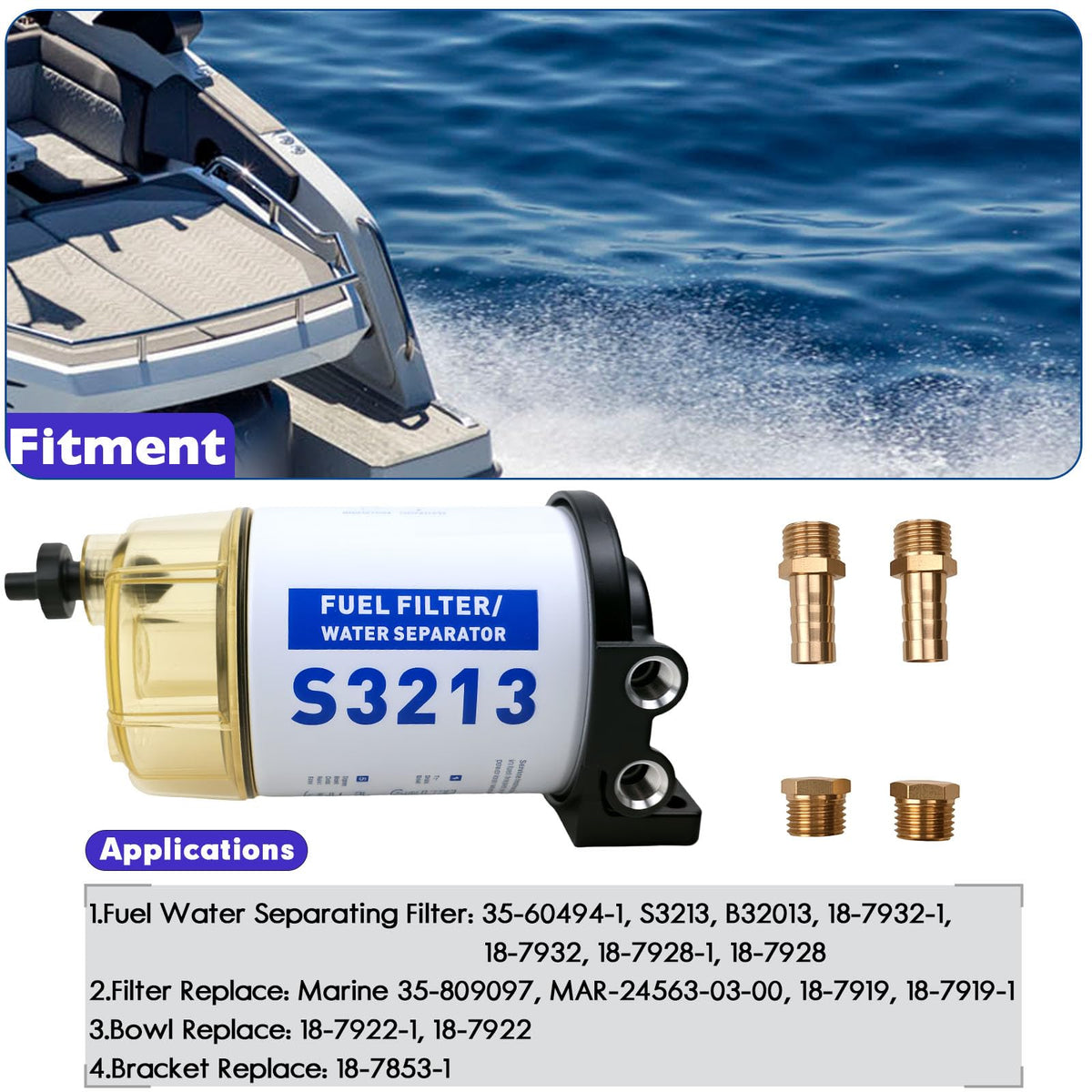 S3213 Fuel Water Separator Kit for Yamaha and for Mercury Outboard Motors