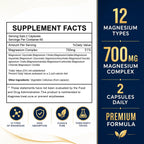 Magnesium Complex 700mg | 12-in-1 High Absorption Supplement | Glycinate, Citrate, Malate, Taurate & More | Sleep Support, Muscle Cramp Relief, Stress, Heart & Nerve Health | 120 Vegan Capsules