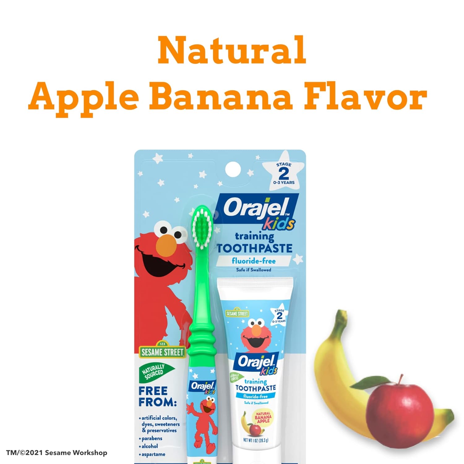 Buy now Orajel Elmo Fluoride-Free Tooth & Gum Cleanser with Toothbrush, Combo Pack, Banana Apple Flavored Non-Fluoride, 2 Piece Set at indiglob india
