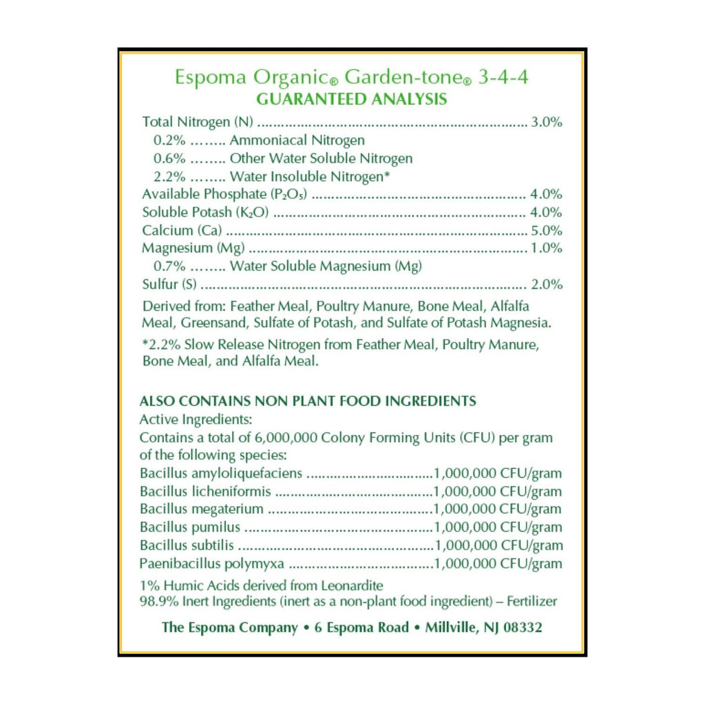 Espoma Organic Garden-Tone 3-4-4 Organic Fertilizer for Cool & Warm Season Vegetables and Herbs. Grow an Abundant Harvest of Nutritious and Flavorful Vegetables – 4 lb. Bag.