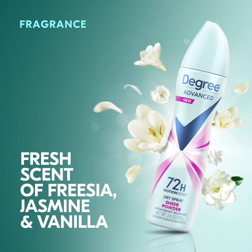 Degree Advanced Antiperspirant Dry Spray Sweat and Odor 3 Pack 3.8 oz | 72-Hour Sweat and Odor Protection For Women With Body Heat Activated® Technology