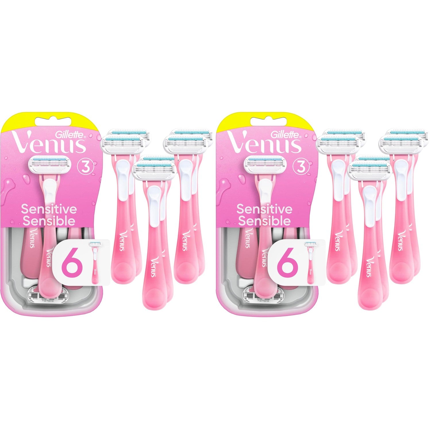Gillette Venus Sensitive Disposable Razors for Women with Sensitive Skin, 6 Count, Delivers Close Shave with Comfort