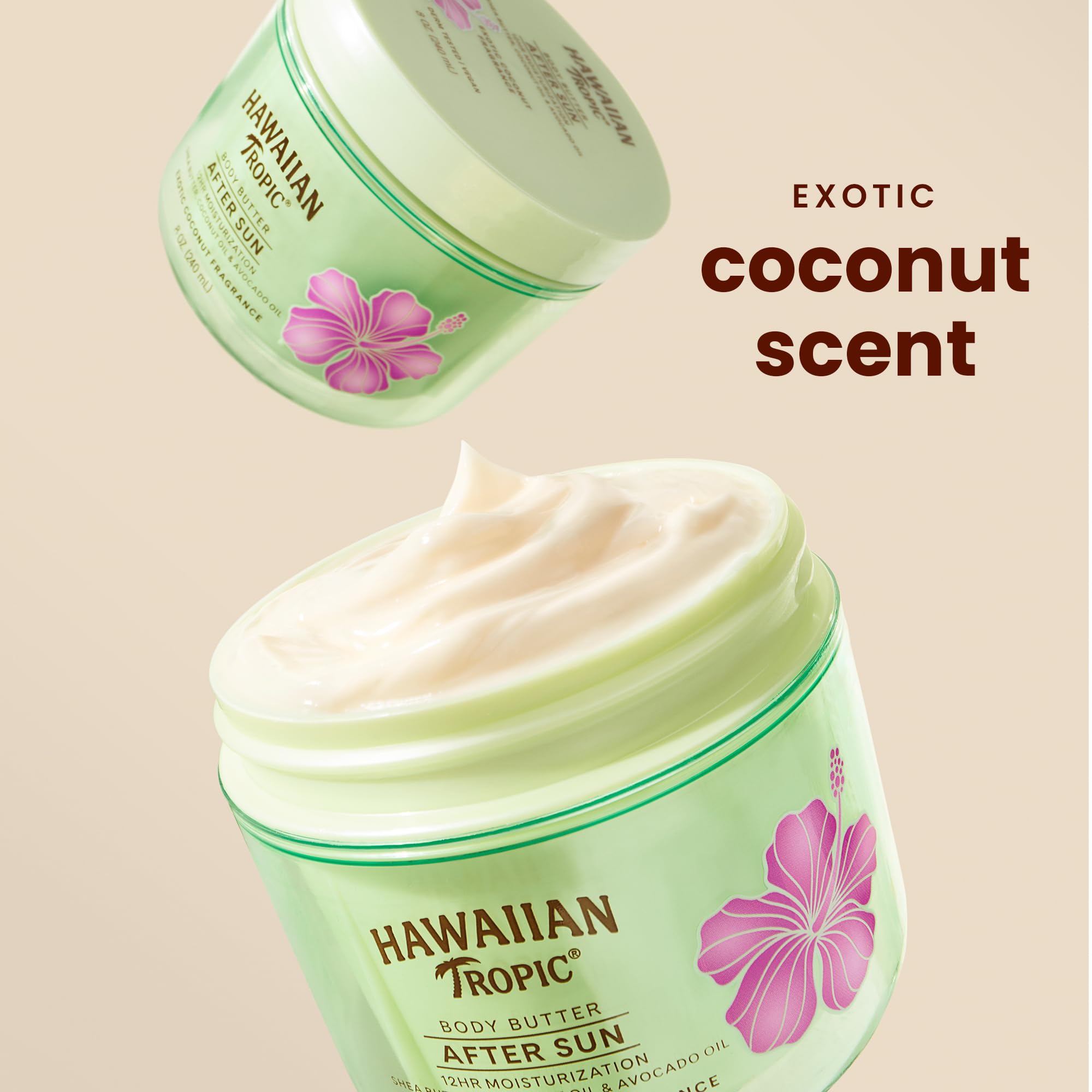 Hawaiian Tropic After Sun Body Butter with Coconut Oil, 8 Oz | Moisturizing after sun lotion, 12 hours of hydration, Coconut scent, Made with shea butter, Soothes skin