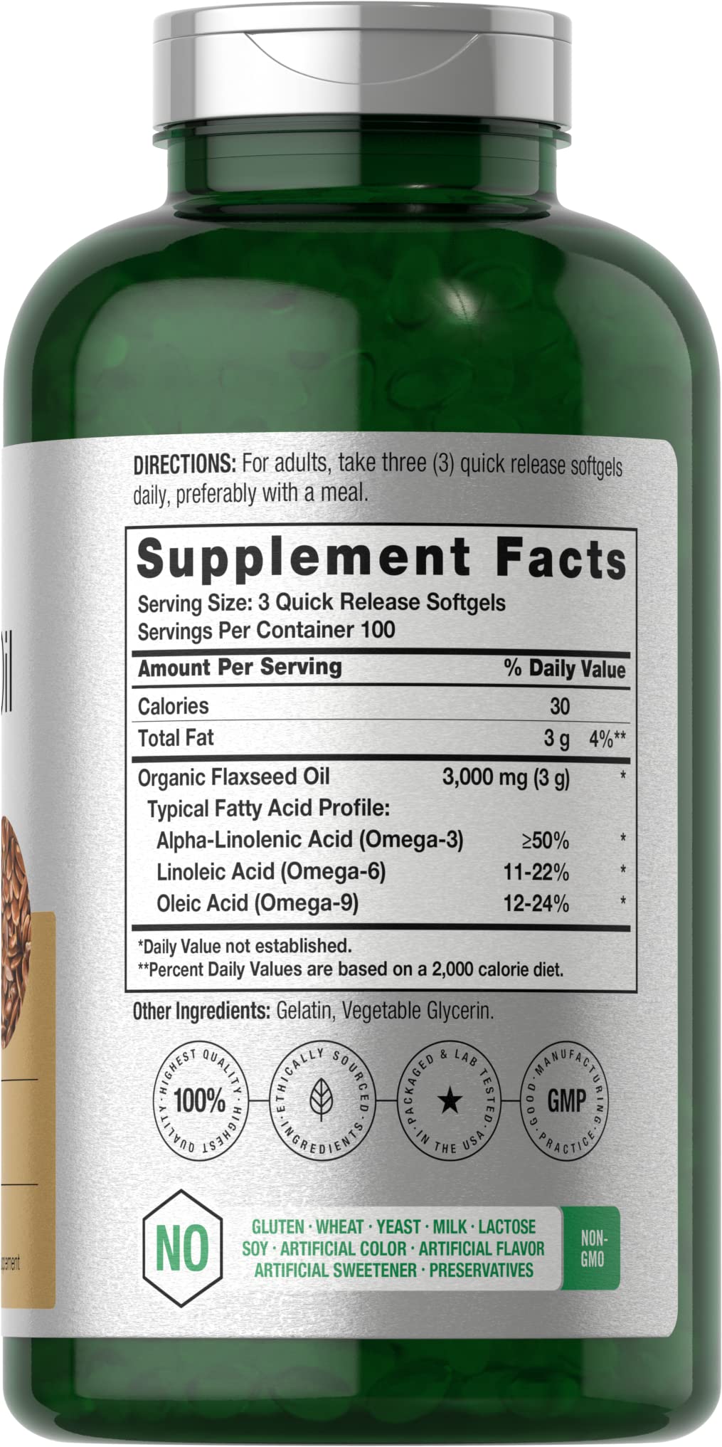 Horbäach Flaxseed Oil Softgel Capsules 3000mg | 300 Count | High Potency