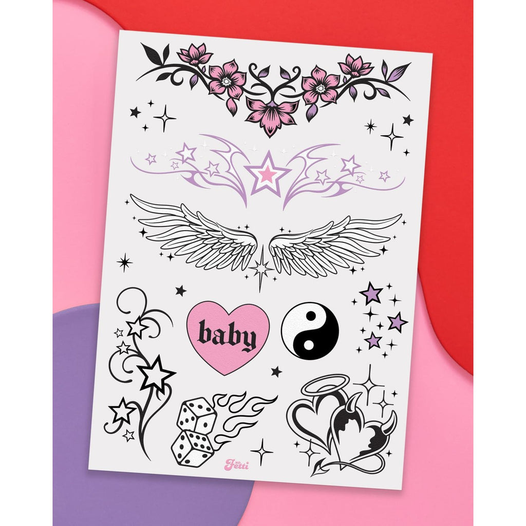 xo, Fetti 56pc Y2K Realistic Temporary Tattoos | Girly 2000s Birthday Party