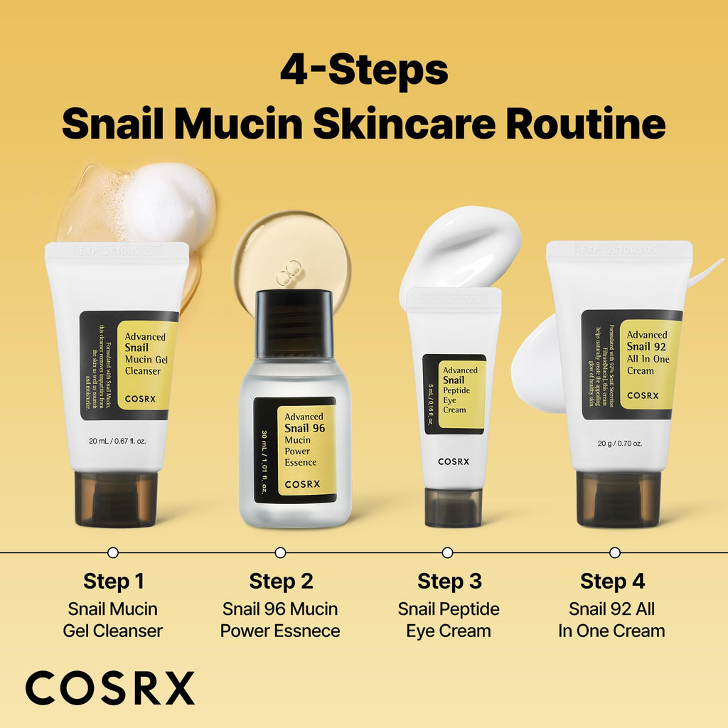 Buy now COSRX All About Snail Mucin Korean Skin Care Set, Mini Travel Essentials, Travel Size Gift Set with Snail Mucin Face Wash, Serum, Moisturizer & Eye Cream, Rejuvenating Kit at indiglob india