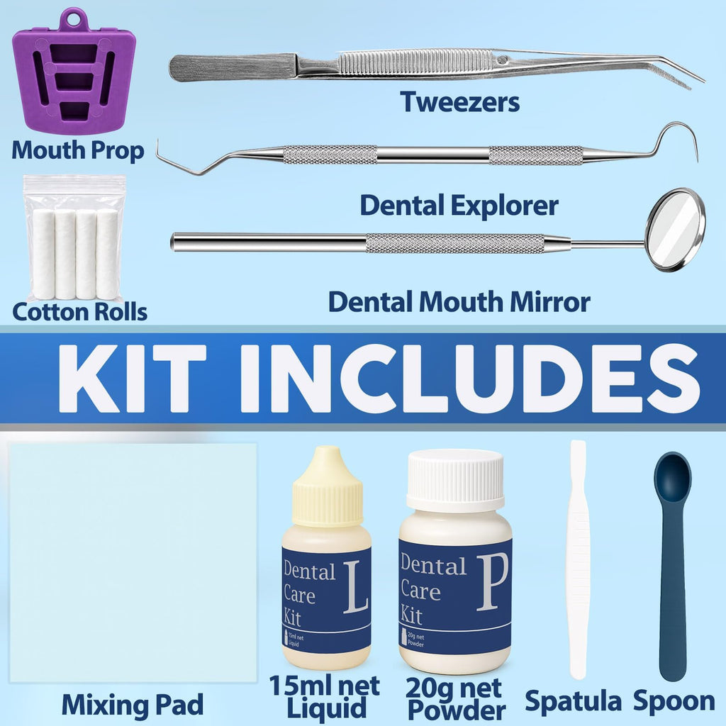 Dental Tooth Repair Kit with Zinc Oxide Eugenol Dental Cement, Temporary Filling Chips for Chipped Teeth, Loose Crowns, Cavities & Minor Tooth Repairs, Temporary Teeth Fix