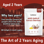 Aged Garlic Extract Capsules | Non-GMO, Gluten-Free | 300 Softgels Odorless Organic Garlic Supplement for Heart & Immune Support | 2 Years Aged Garlic Extract