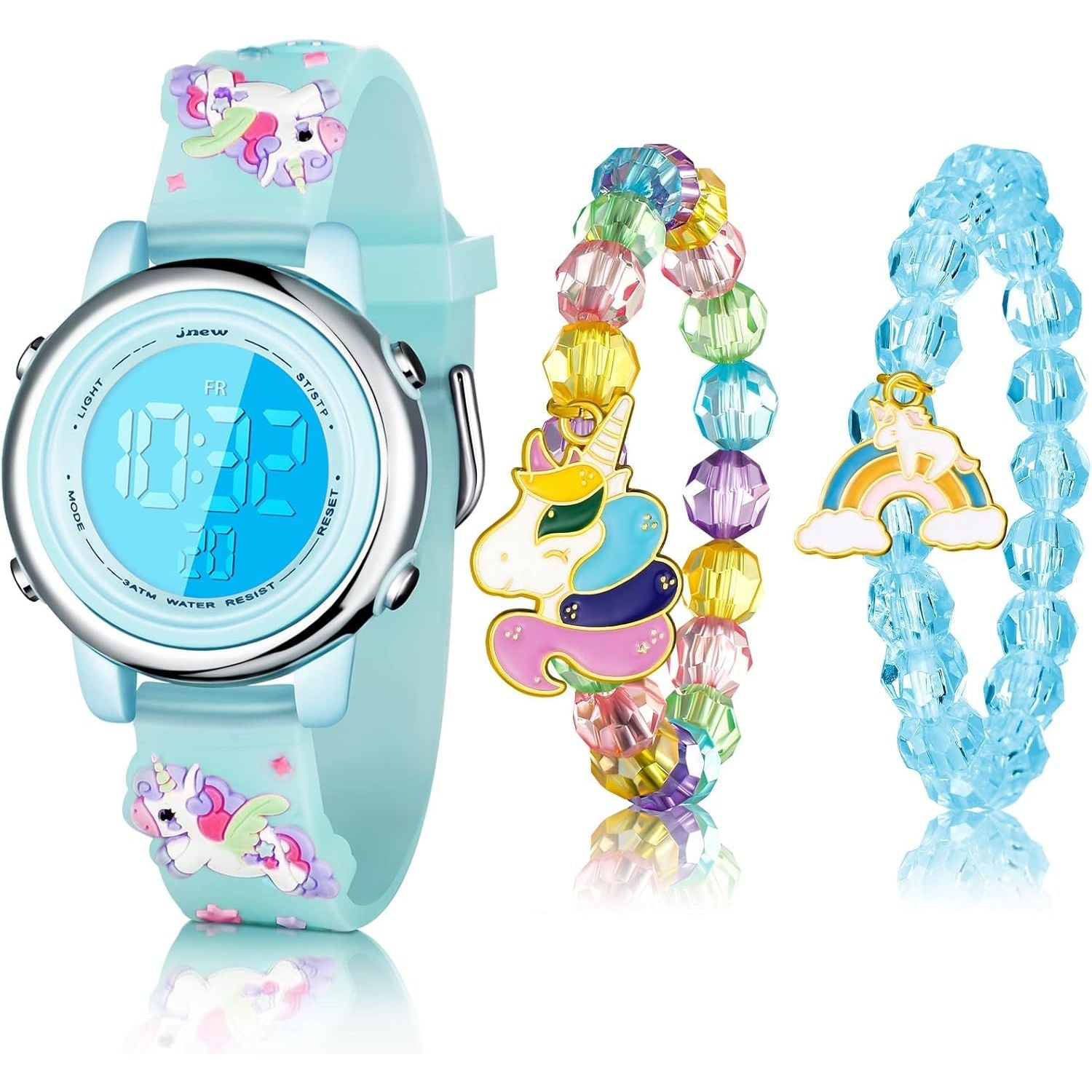 Buy now Yaomiao 3 Pieces Kids Unicorn Digital Sport Watches and Bracelets,7 Color Lights, Alarm, Stopwatch, 3D Waterproof Watch Gift for Girls 3-10 Years Old at indiglob india