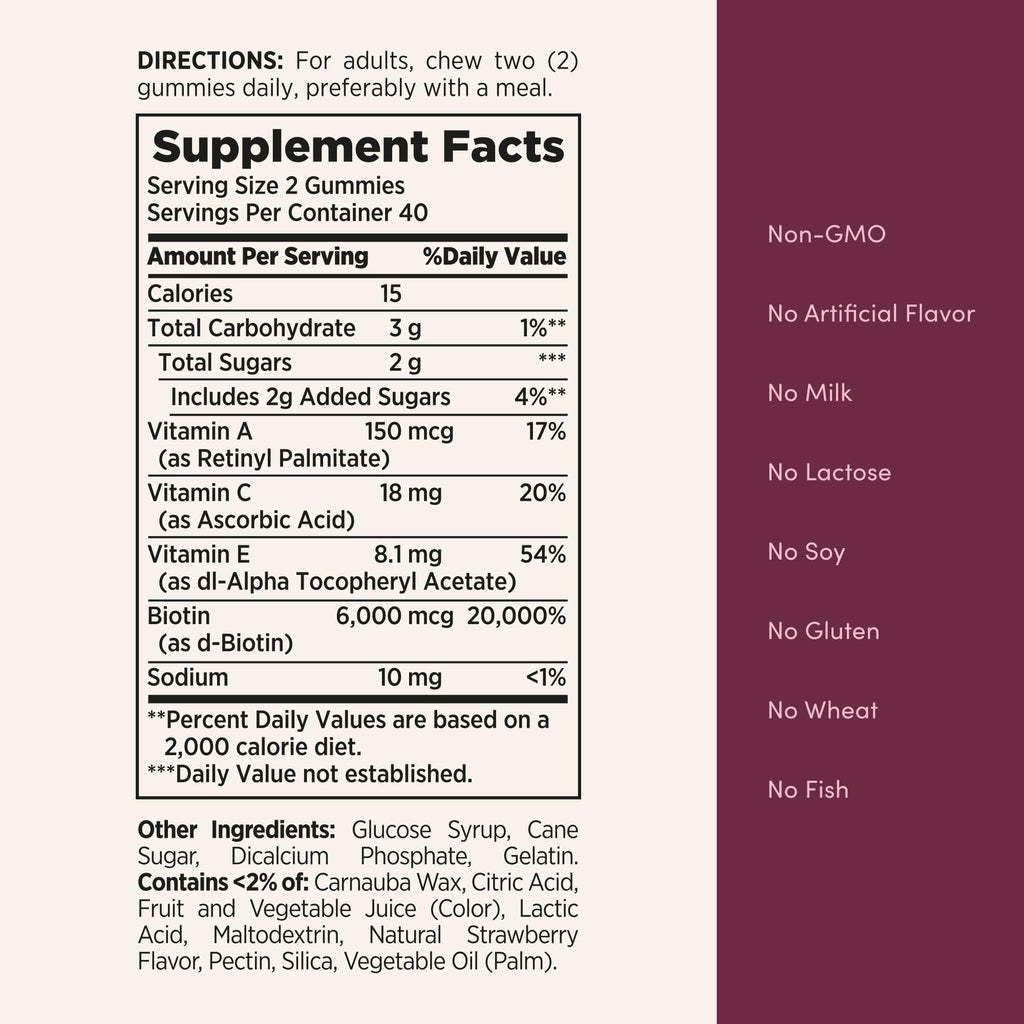 Nature's Bounty Optimal Solutions Advanced Hair, Skin, Nails, 2X Biotin | 80 Strawberry Gummies, 40 Total Servings