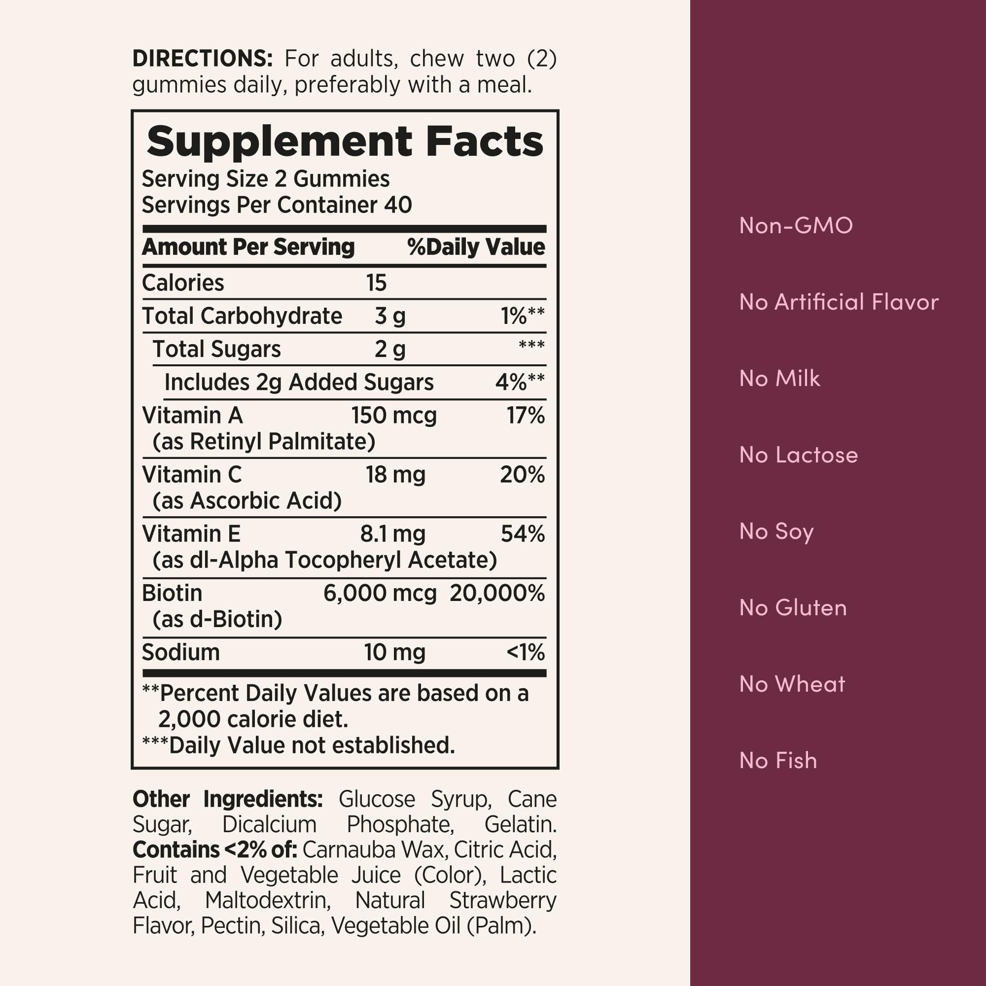 Nature's Bounty Optimal Solutions Advanced Hair, Skin, Nails, 2X Biotin | 80 Strawberry Gummies, 40 Total Servings