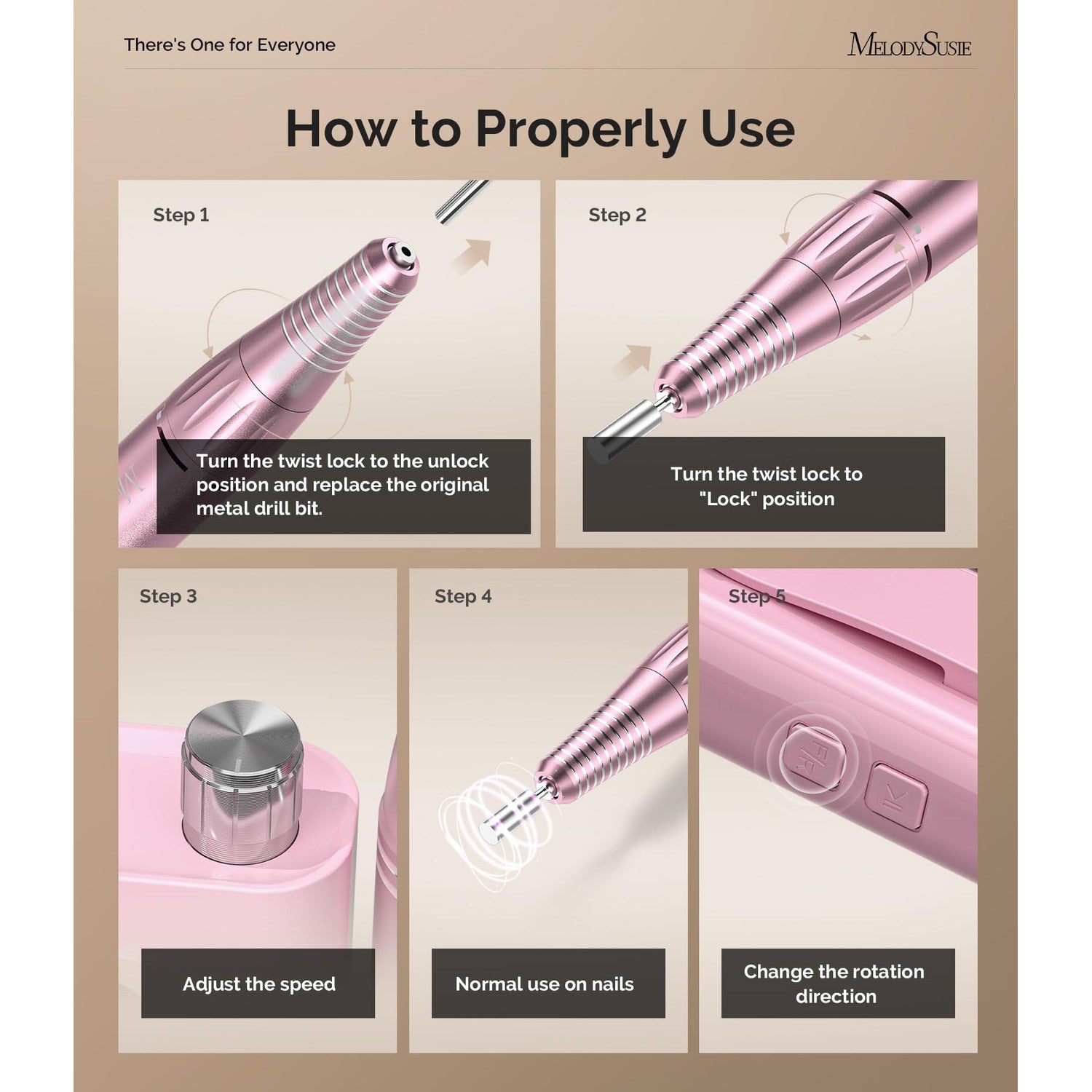 MelodySusie Clip-On SC300F Cordless Nail Drill 30,000 RPM for Beginners | 8-12h Battery Life, 6 Bits and 56 Sanding Bands for Shaping, Gel Removal and Students in Training