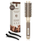 Buy now AIMIKE Round Hair Brush, Nano Thermal Ceramic & Ionic Tech, 2.1 Inch Barrel with Boar Bristles for Enhanced Texture, Golden, Hair Drying, Styling, Curling and Shine + 4 Free Clips at indiglob india
