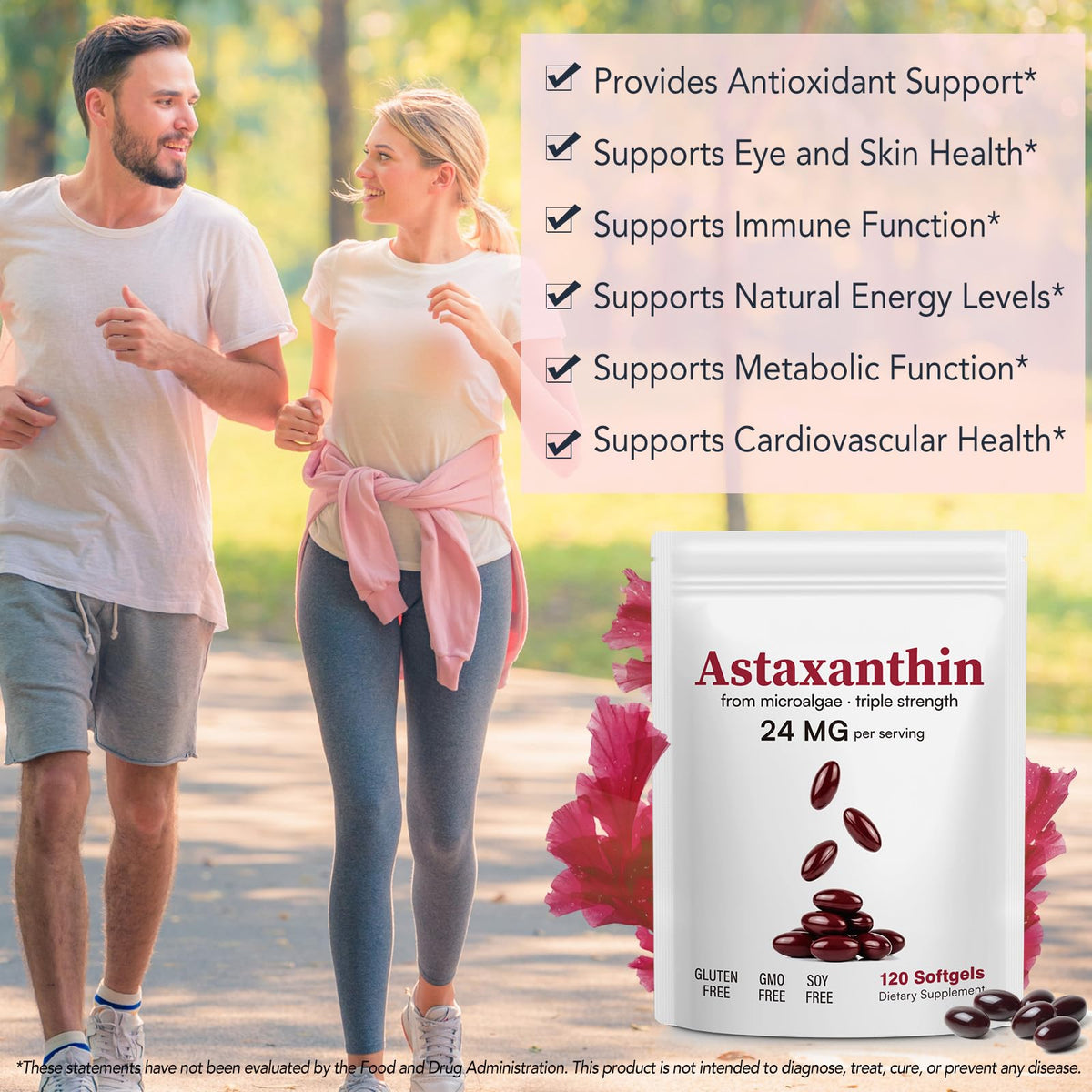 Astaxanthin Supplements 24mg | 120 Softgels | Natural Astaxanthin Antioxidant Supports for Eye, Skin & Joint Health | Fresh Microalgae Source | Non-GMO, Gluten Free