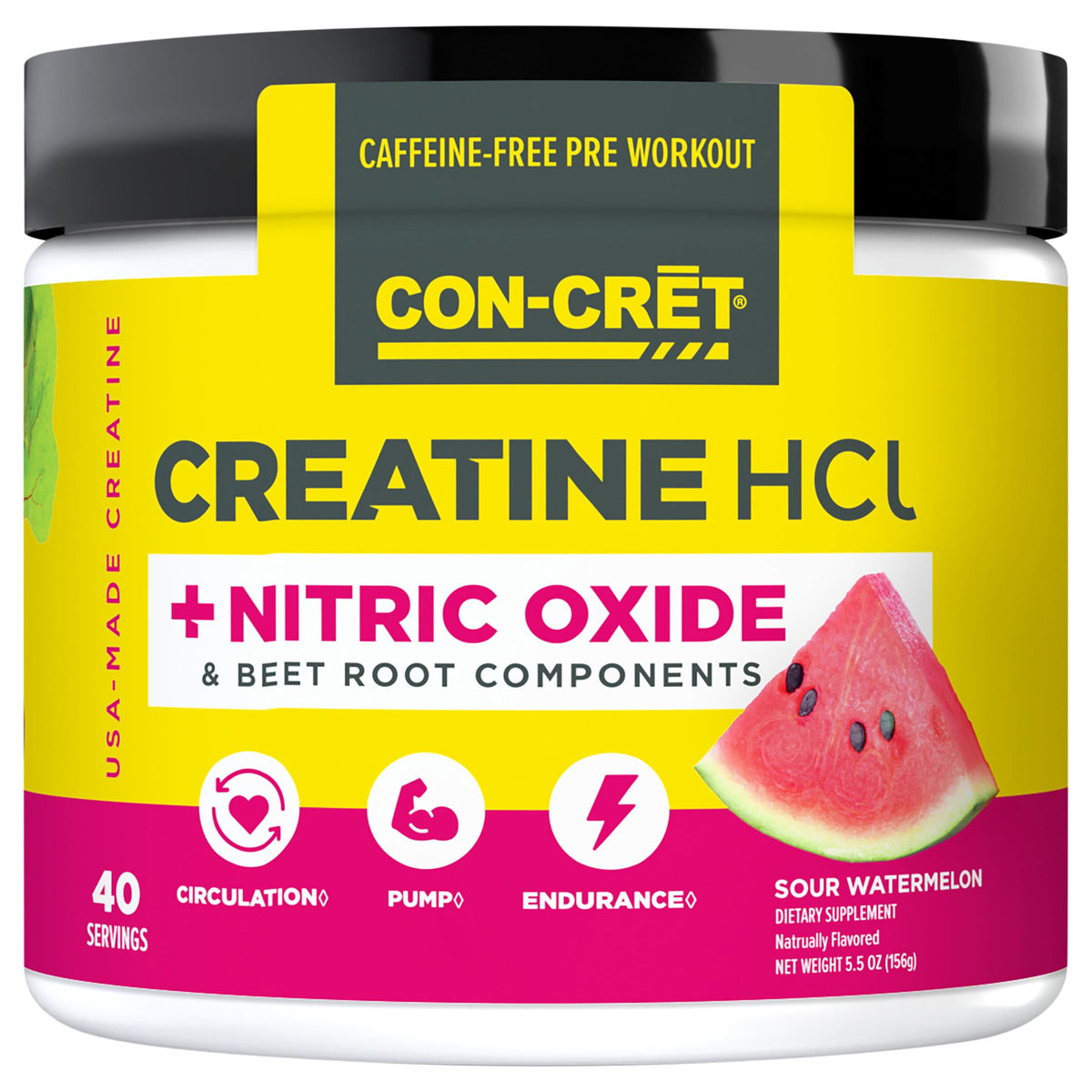 CON-CRET Creatine HCl + Nitric Oxide, Sour Watermelon, 40 Servings