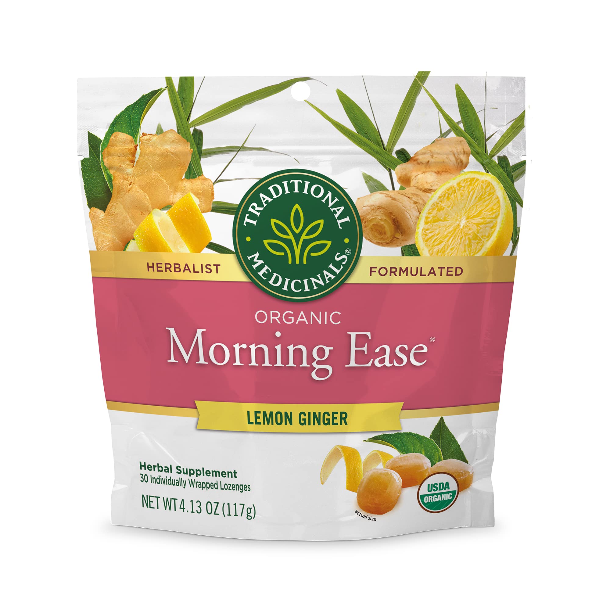 Traditional Medicinals Organic, Belly Comfort Lozenges, Lemon Ginger - Supports Nausea Relief and Occasional Indigestion - Non-GMO, Stimulant-Free - 30 Individually Wrapped Lozenges