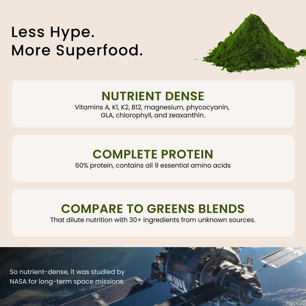 Nutrex Hawaii Pure Hawaiian Spirulina Powder, Vegan, Non-GMO, 9.53 oz | Spirulina Farm Grown in Kona, Hawaii, Non-GMO, Glyphosate Residue Free, 3rd Party Tested, 60% Protein, Superfood Supplement