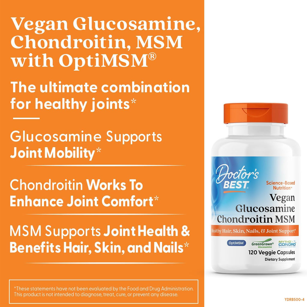Buy now Doctors BEST Vegan Glucosamine Chondroitin MSM, Healthy Hair, Skin, Nails, & Joint Support, Non-GMO, Gluten Free, Soy Free, Vegan 120 Veggie Capsules at indiglob india