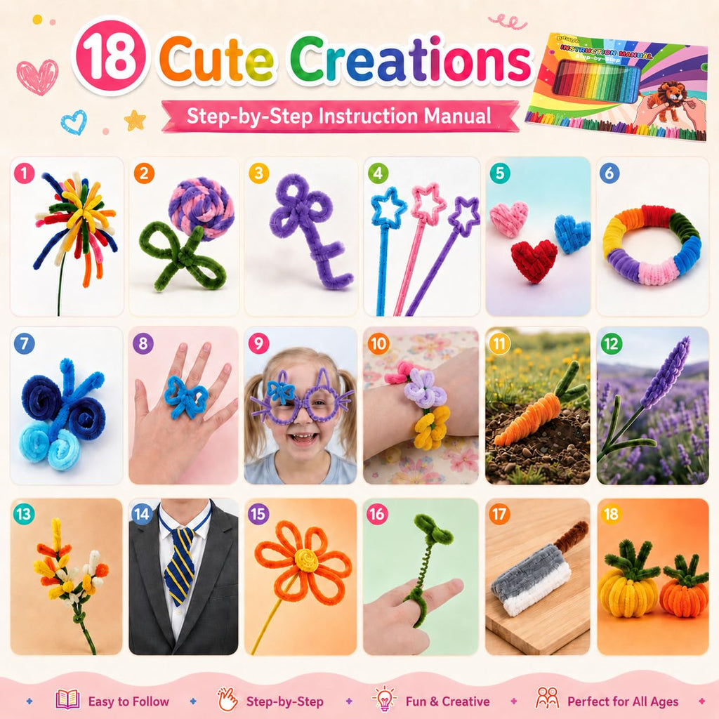 LOTWOW 1200PCS 30 Colors Pipe Cleaners Bulk, Thick Pipe Cleaner Flower Kit