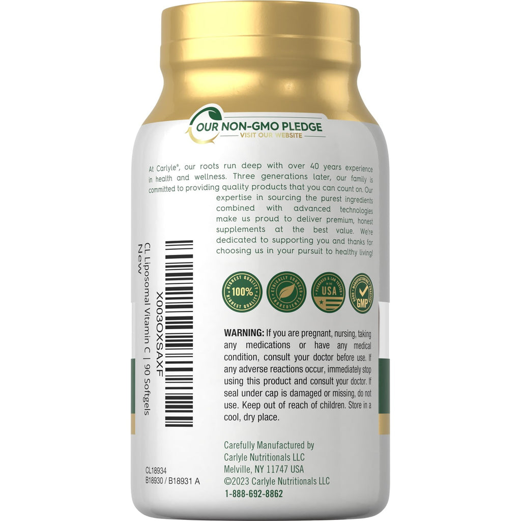 Carlyle Liposomal Vitamin C | 2200mg | 90 Softgel Capsules | High Potency Complex Supplement | Non-GMO, Gluten Free Packaging May Vary