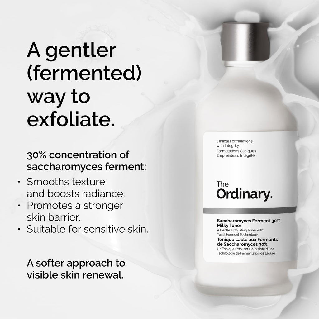 The Ordinary Saccharomyces Ferment 30% Milky Toner, Exfoliating and Hydrating Toner for Smoother, Brighter Skin, 3.4 Fl Oz