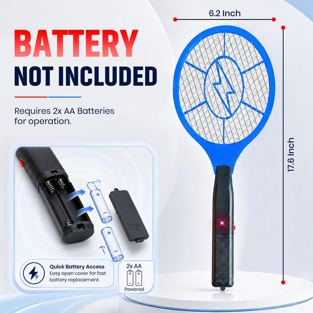 Electric Fly Swatter 2 Pack - 3000V Electric Grid Bug Zapper Racket with Safety Mesh, Handheld Mosquito & Fly Killer for Indoor & Outdoor Use, AA Batteries Required (Not Included)