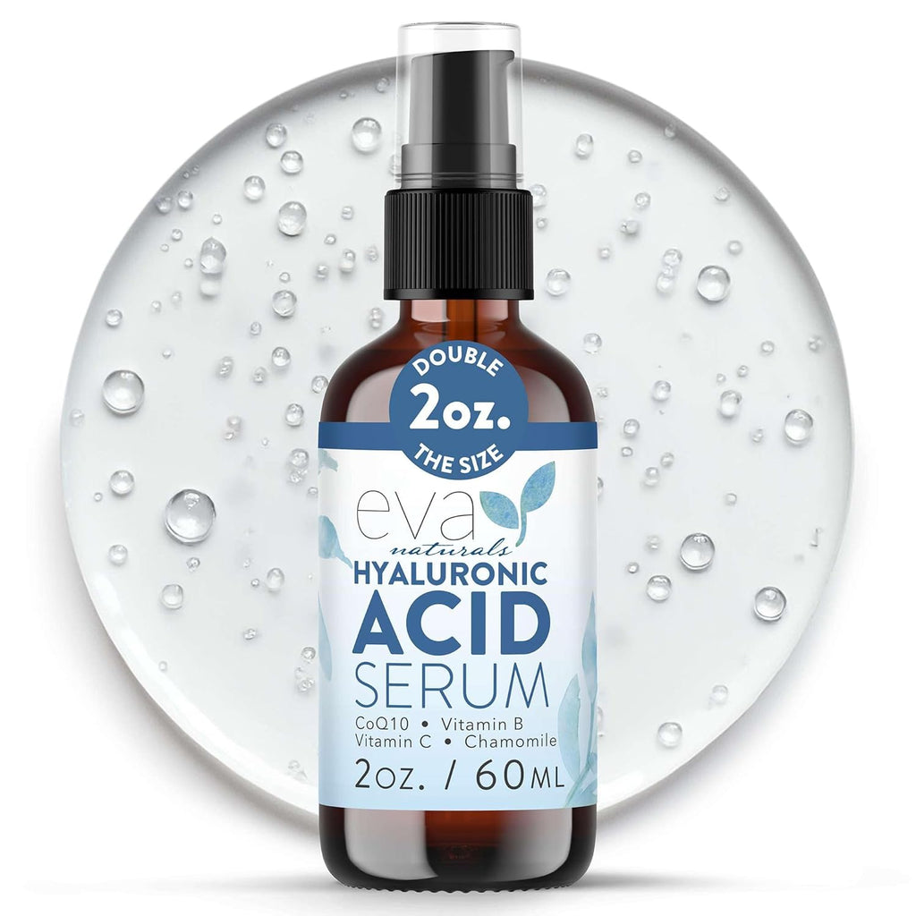 Buy now Eva Naturals Hyaluronic Acid Serum for Face â€“ Pure Facial Gel with Natural Moisturizing Factors + HA â€“ Anti-Aging Face Serum for Wrinkles, Fine Lines, Dry Skin, Lifted Glow â€“ 2 oz at indiglob india