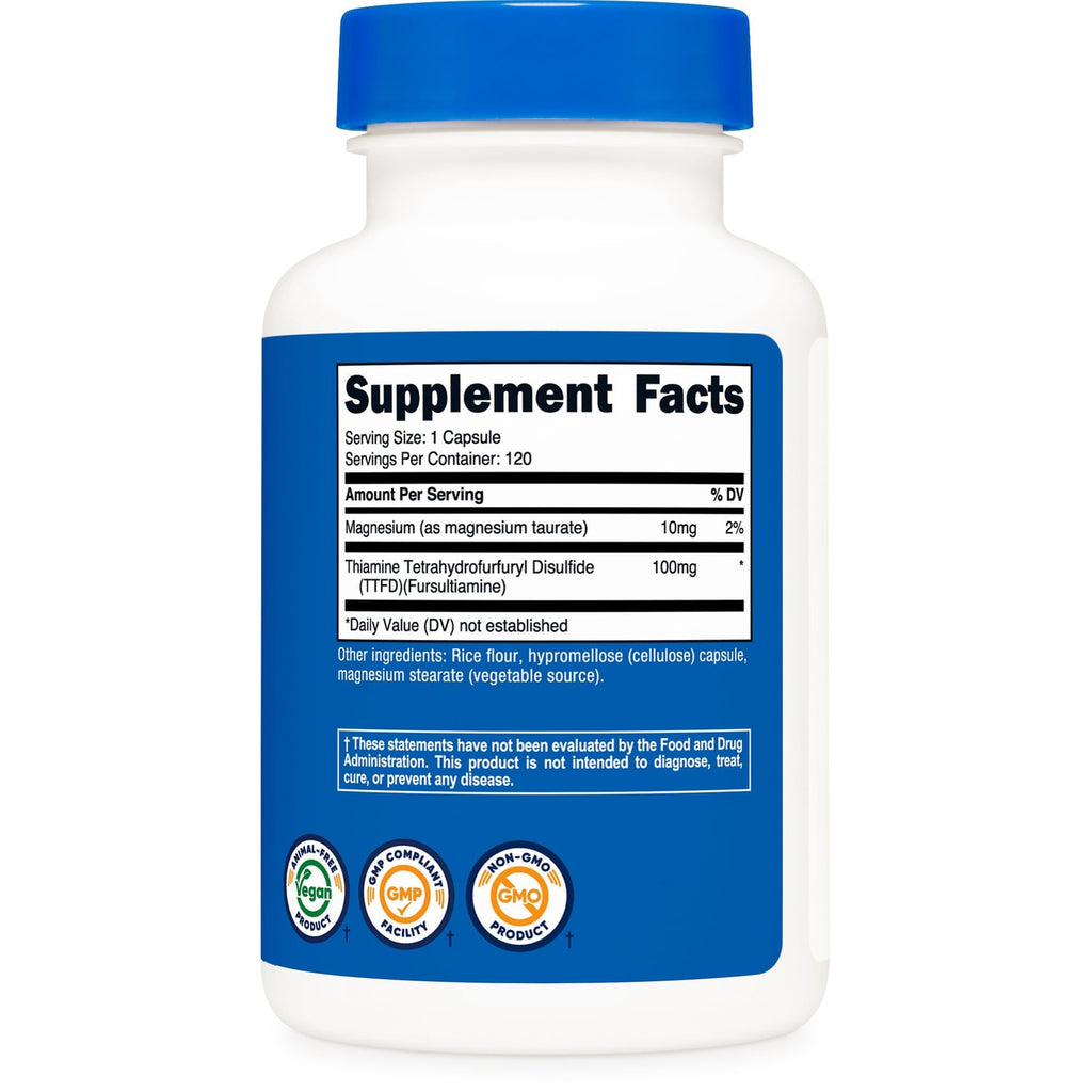 Nutricost TTFD Thiamine (Vitamin B1) 100mg, 120 Capsules, Gluten-Free