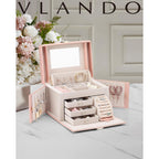 Buy now Vlando Jewelry Box Organizer for Girls Women, Large Baroque Jewelry Holder Organizer with Mirror, 3 Drawers for Bracelets, Earrings, Rings, Necklaces, Mothers Day for Loved One, Pink at indiglob india