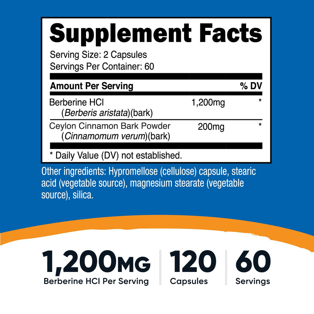 Nutricost Berberine HCl with Ceylon Cinnamon Capsules (120 Capsules) | 60 Servings, GMO-Free, Animal-Free Product