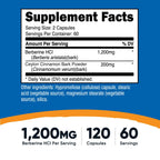 Nutricost Berberine HCl with Ceylon Cinnamon Capsules (120 Capsules) | 60 Servings, GMO-Free, Animal-Free Product