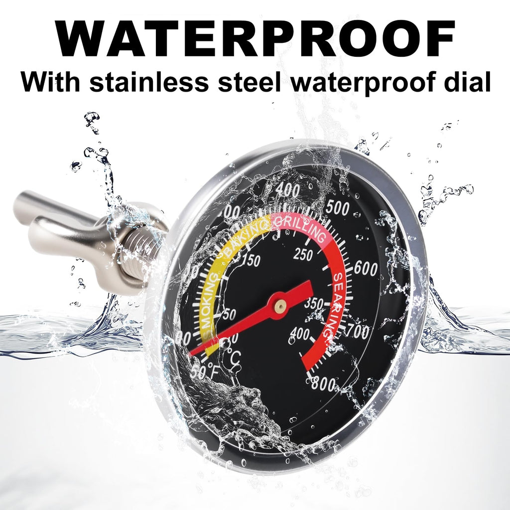BBQ Thermometer 2-3/8" Oversized Dial, 50-800°F Smoker Thermometer Weatherproof with Easy Read Numbers - Grill Temp Gauge for Charcoal Grill & Meat Smoking Kit Includes Mounting Hardware