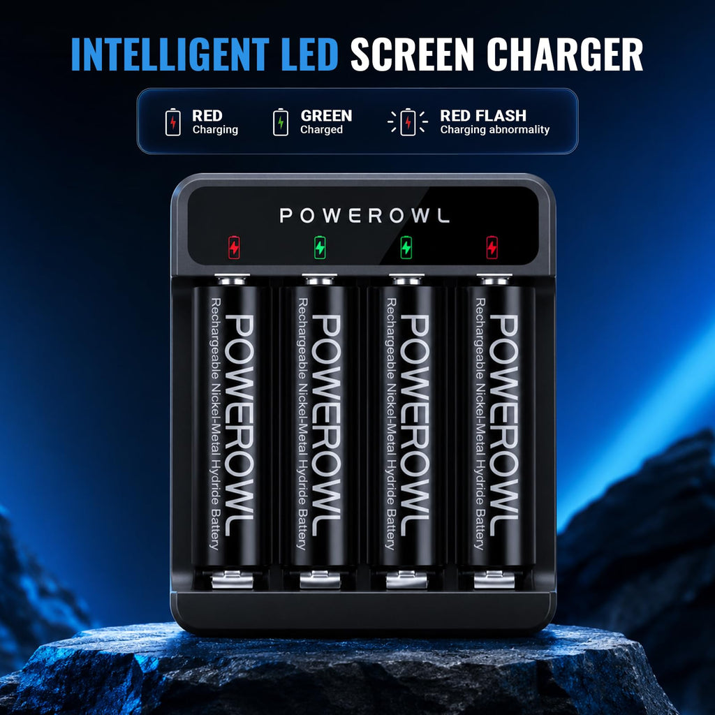 Rechargeable AA Batteries with Smart Charger, 2800mAh High Capacity Low Self Discharge Ni-MH Double A Battery, 4 Count