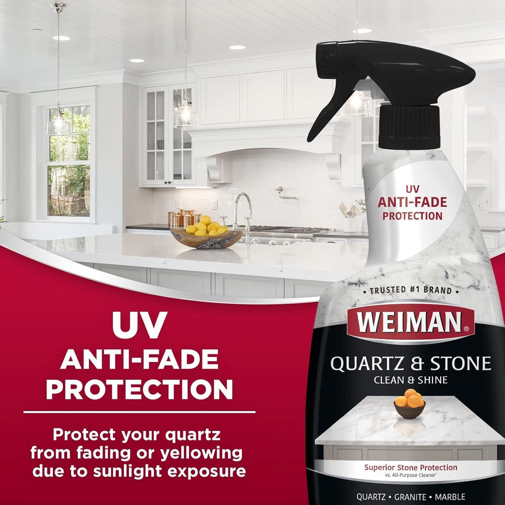 Buy now Weiman Quartz Countertop Cleaner and Polish - Clean and Shine Your Granite, Marble Countertops, Kitchen Island, and Stone Surfaces with UV Anti-Fade Protection, Citrus, 24 Ounce with Microfiber Cloth at indiglob india