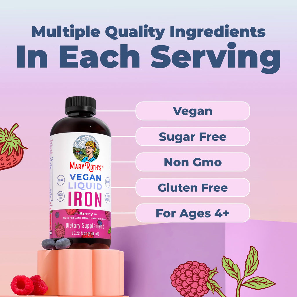 MaryRuth's Liquid Iron Supplement for Women Men & Kids, 15.22 Fl Oz, Vegan | Red Blood Cell Formation, Oxygen Support, Energy Metabolism, Ages 4 & Up, Sugar Free