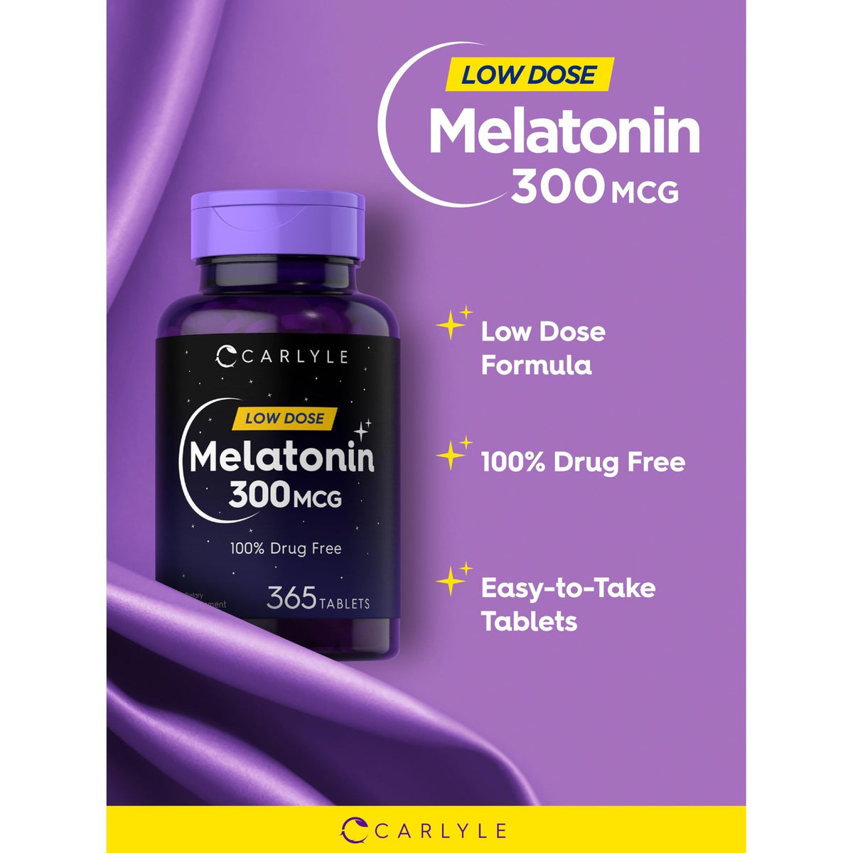 Carlyle Melatonin 300 mcg | 365 Tablets | Low Dose