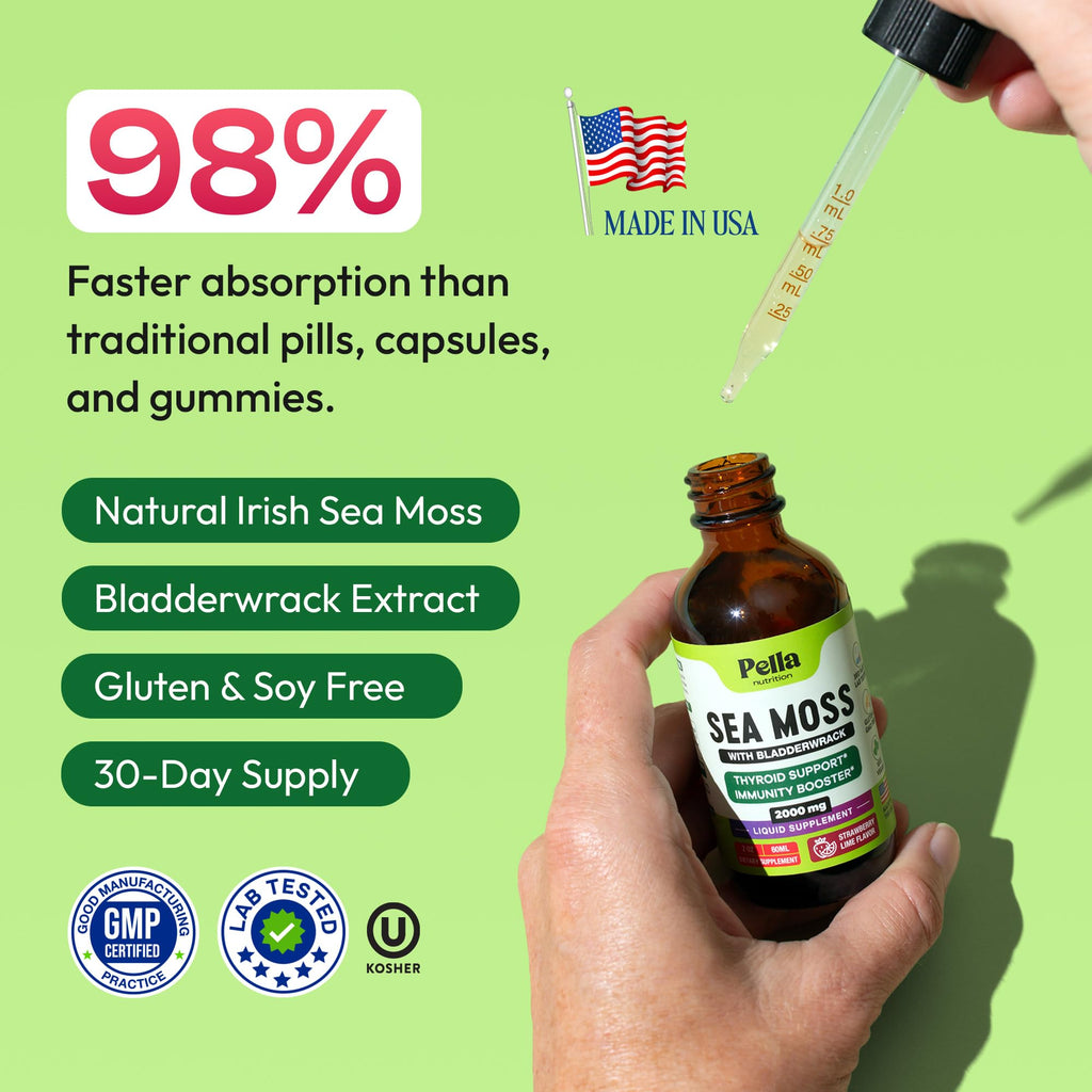Pella Nutrition Sea Moss Drops with Bladderwrack - Strawberry Lime, 60 mL
