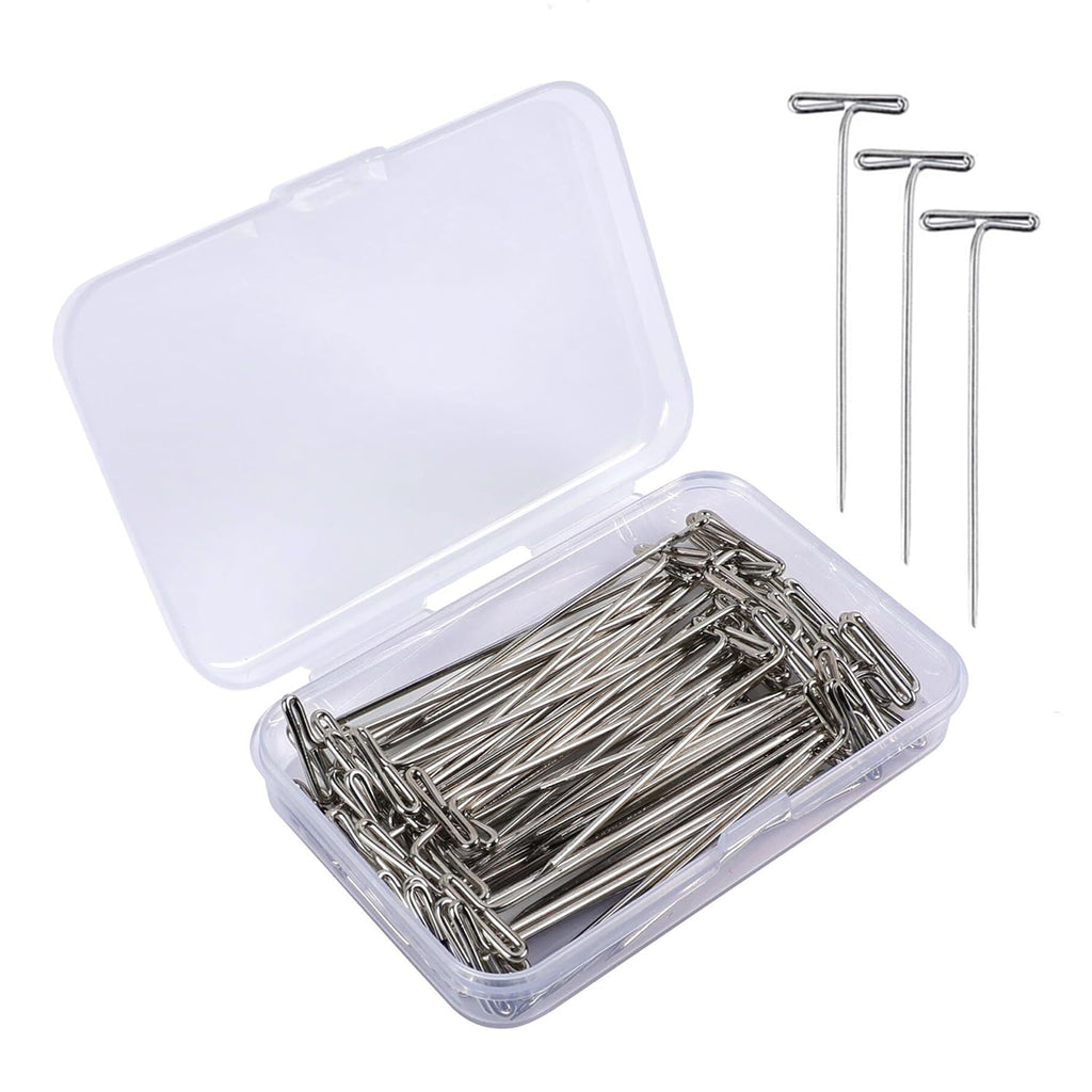 T Pins,50 Pack 2 Inch Sewing Pins for Blocking Knitting, Wig Making and Crafts, Modelling,Straight Pins T-Pins Stainless Steel Nickel Plated with Storage Box